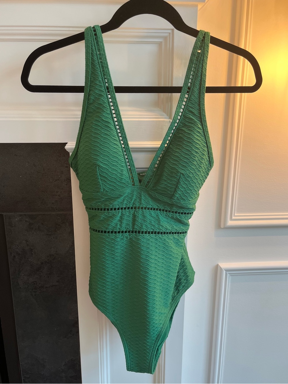 Textured Green One-Piece Swimsuit with V-Neck